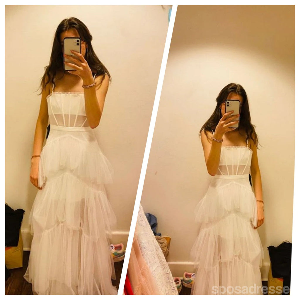 Elegant White A-line Spaghetti Straps Maxi Long Party Prom Dresses,Evening Dress,13461