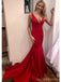 Sexy Red Mermaid V-neck Backless Long Party Prom Dresses,Evening Dress,13353