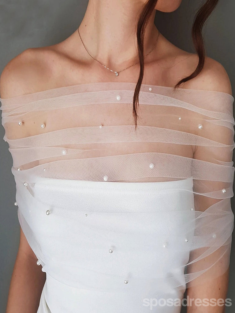 Elegant White Off the Shoulder Tulle Shawl For Woman, VG73