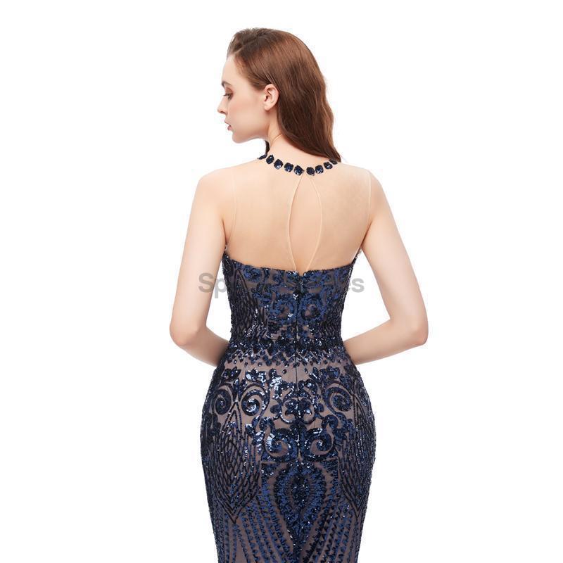 Jewel Neck Sparkly Sequin Evening Prom Vestidos, Noite Party Prom Vestidos, 12104
