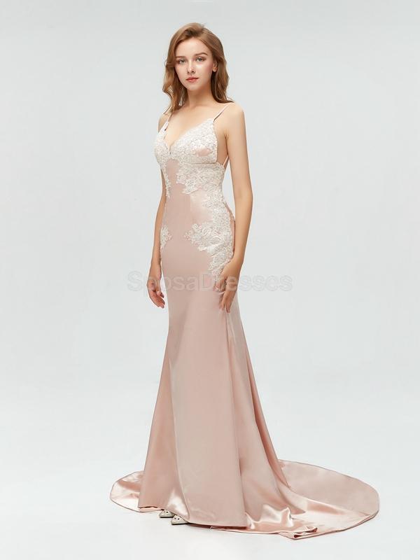 Σέξι V Neck Backless Γοργόνων Δαντελλών Μακριά Φορέματα Prom Βραδιού, 17520