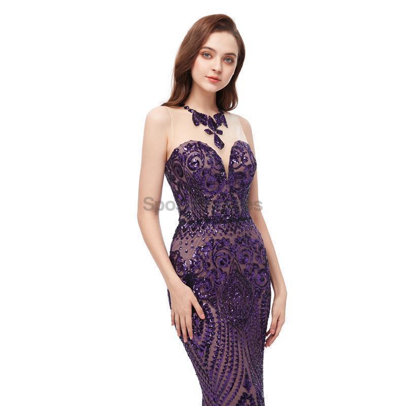 Jewel Neck Sparkly Sequin Evening Prom Vestidos, Noite Party Prom Vestidos, 12104