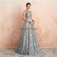 Cap Sleeves See Through Beaded A-Line Long Prom Dresses, Evening Party Prom Vestidos, 12137Mais informações