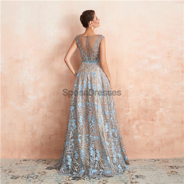 Cap Sleeves See Through Beaded A-Line Long Prom Dresses, Evening Party Prom Vestidos, 12137Mais informações