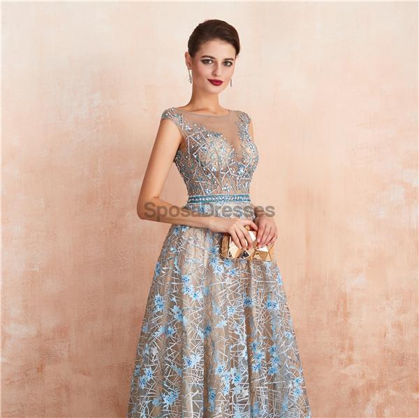 Cap Sleeves See Through Beaded A-Line Long Prom Dresses, Evening Party Prom Vestidos, 12137Mais informações
