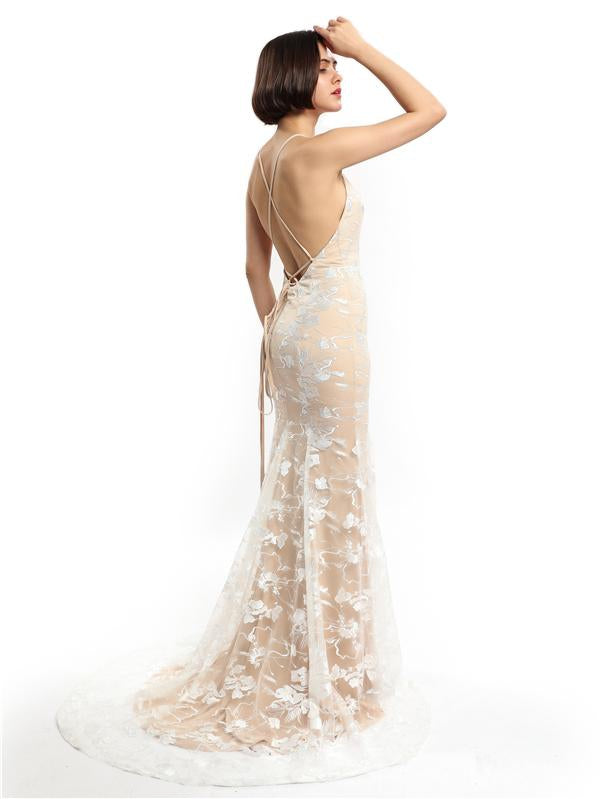 Cintas de espaguete Laço da Sereia Champanhe Barato Longa Noite de Baile, Vestidos de Noite, Vestidos de Festa de Formatura, 12149