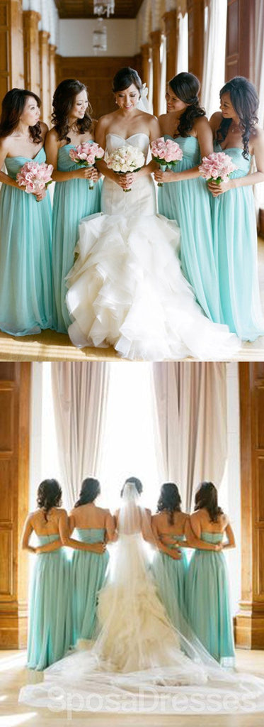 Haute longueur du plancher de ligne de taille du cœur douce classique simple longues robes de demoiselle d'honneur du parti de mariage bon marché bleues populaires, WG107