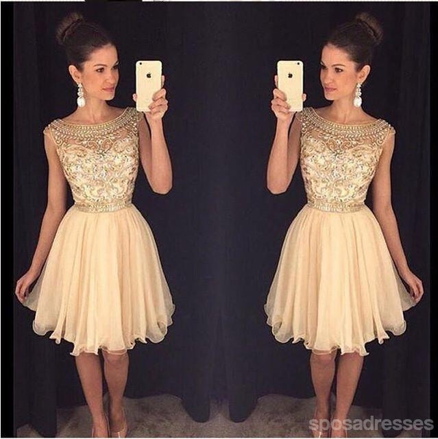 Σαμπάνια με χάντρες Δείτε μέσα από Σέξι homecoming prom φορέματα, CM0011