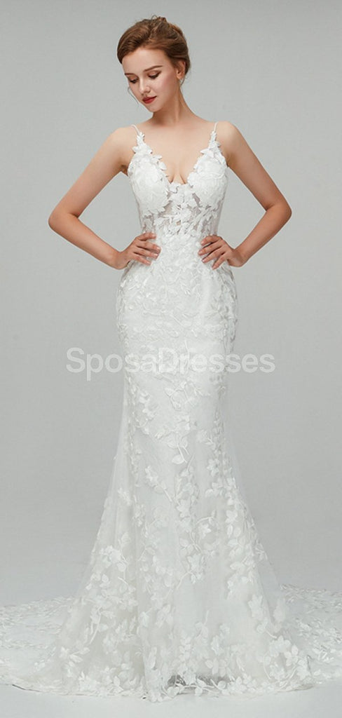 Dentelle classique bretelles sirène robes de mariée pas cher en ligne, robes de mariée uniques, WD560