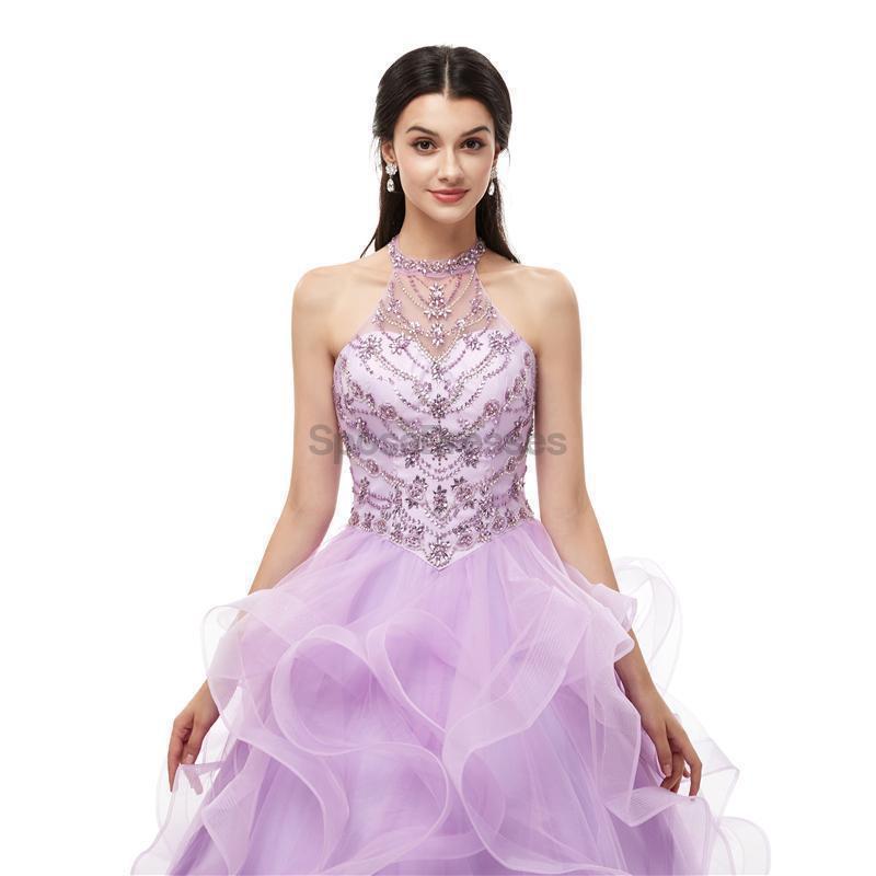 Halter lilas robes de Quinceanera perlées lourdes, robes de bal de soirée, 12101