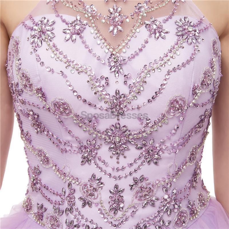 Halter lilas robes de Quinceanera perlées lourdes, robes de bal de soirée, 12101