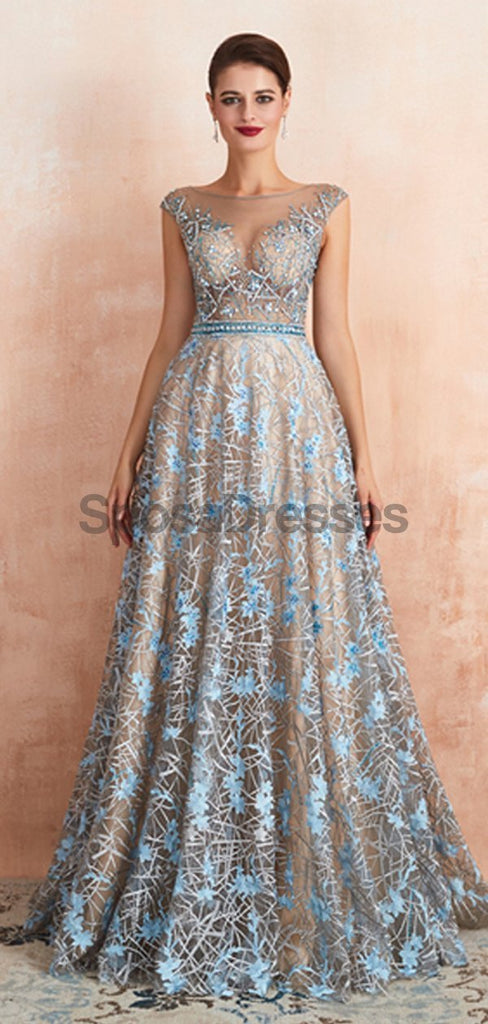 Cap Sleeves See Through Beaded A-Line Long Prom Dresses, Evening Party Prom Vestidos, 12137Mais informações
