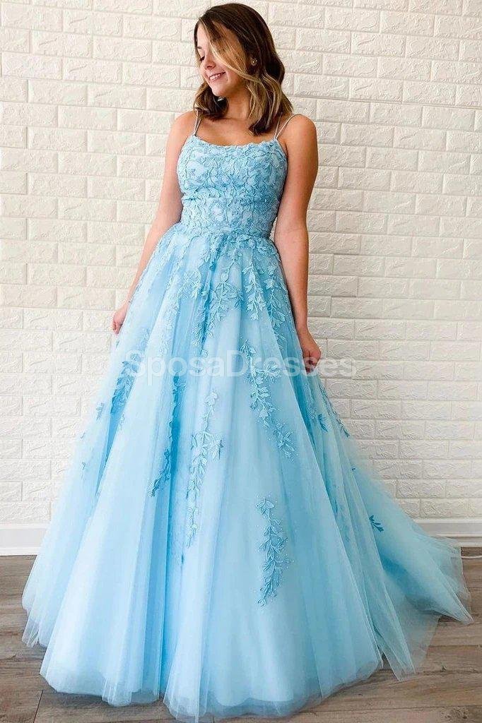Sexy Blue Backless Spaghetti Straps Lake Evening Prom Dresses, Evening Party Prom Dresses, 12271