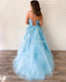 Sexy Blue Backless Spaghetti Straps Lake Evening Prom Dresses, Evening Party Prom Dresses, 12271