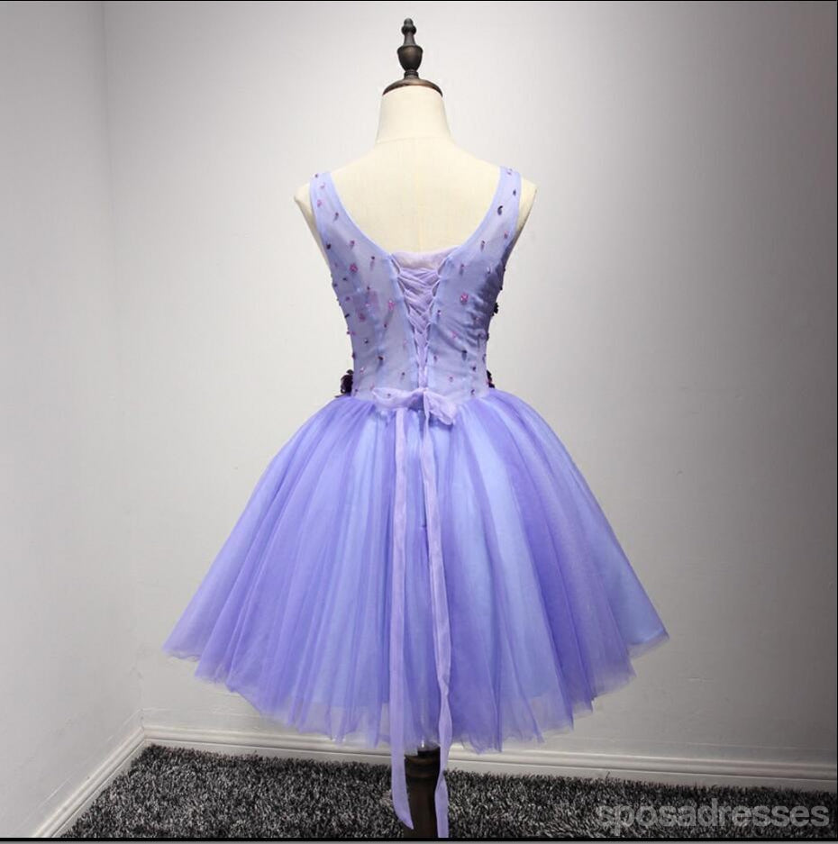 Purple V Neckline Two Straps Beaded Homecoming Prom Dresses, Cheap Cocktail Dresses, CM212