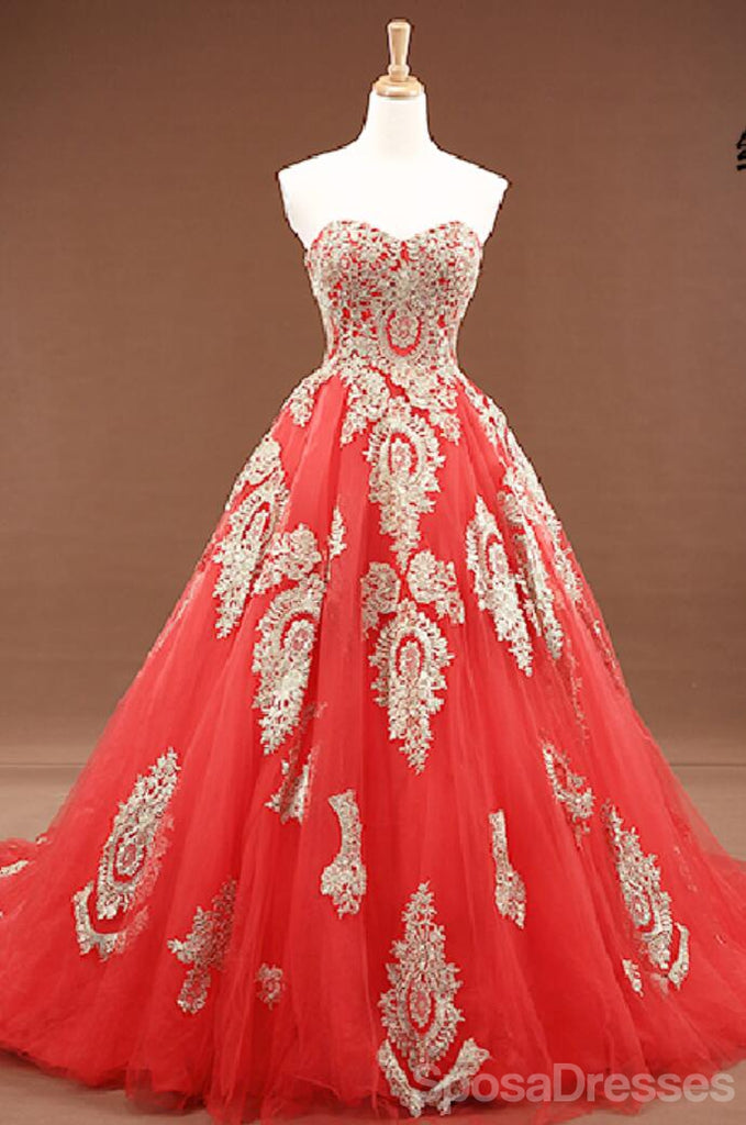 Sweetheart Gold Lace Applique A-line Wedding Dresses, Cheap Wedding Gown, WD710