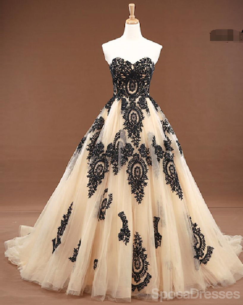 Sweetheart Gold Lace Applique A-line Wedding Dresses, Cheap Wedding Gown, WD710