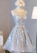 Scoop Neckline Grey and Yellow Lace Homecoming Prom Dresses, Affordable Short Party Prom Dresses, Perfect Homecoming Dresses, CM280