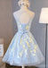 Scoop Neckline Grey and Yellow Lace Homecoming Prom Dresses, Affordable Short Party Prom Dresses, Perfect Homecoming Dresses, CM280