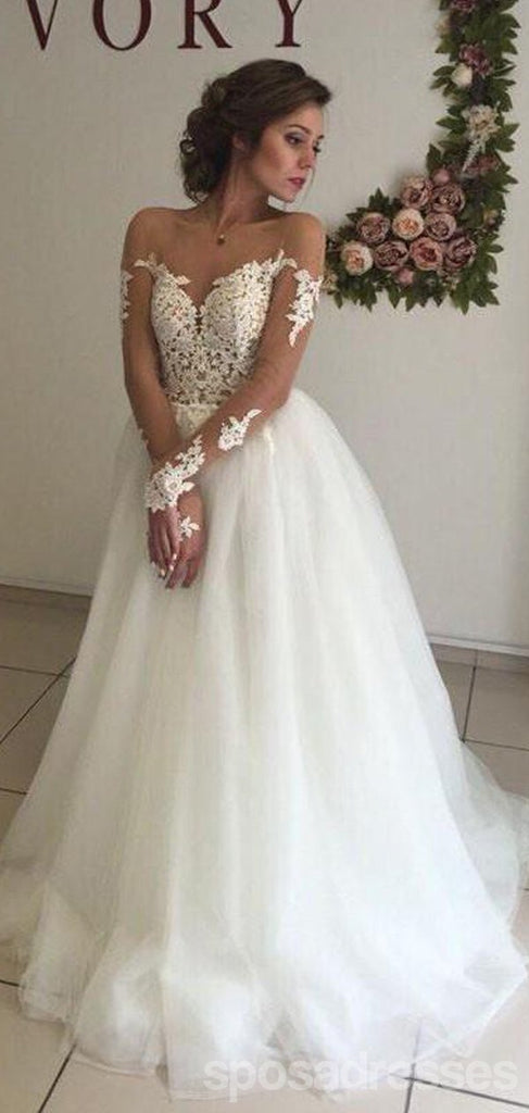 Off Shoulder Long Sleves Lake A-line Γαμήλια Φορέματα Online, WD409