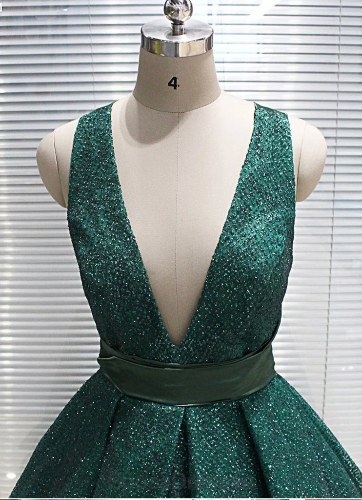 Esmeralda Verde V Pescoço Sparkly Ball Vestido Baratos Noturnos Baile De Formatura, Vestidos De Baile Da Noite Festa, 12156
