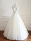 V Neck A-line Lace Long Custom Cheap Wedding Dresses, WD301