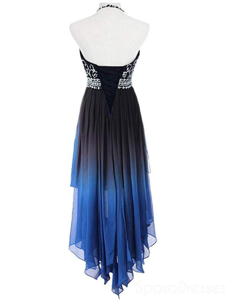 Halter Beaded Υψηλή Χαμηλή Σιφόν Ombre Φθηνά Μακρά Βραδινά Φορέματα, Sweet16 Φορέματα, 18406