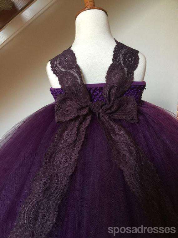La demoiselle d'honneur de tulle de lacet pourpre s'habille, les jolies petites robes de fille bon marché, FG026