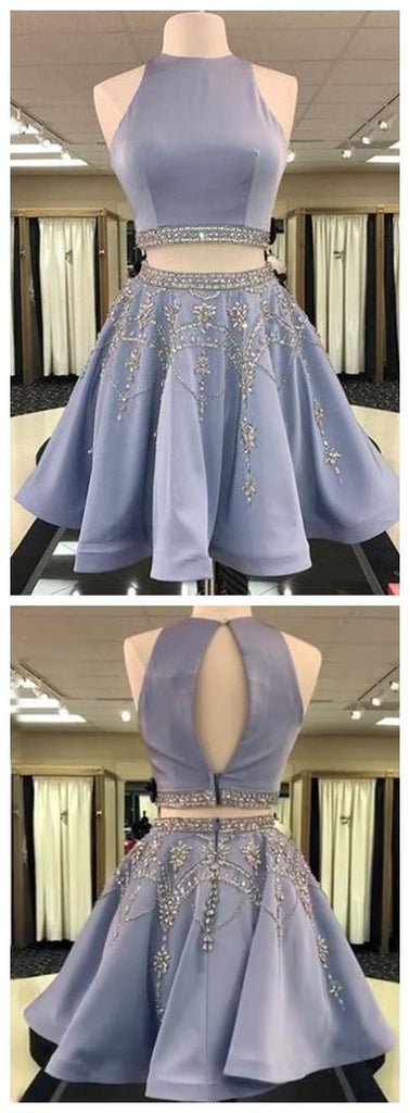 Γκρι Two Pieces Hatler Beaded Φτηνά Κοντά Φορέματα Homecoming 2018, CM555