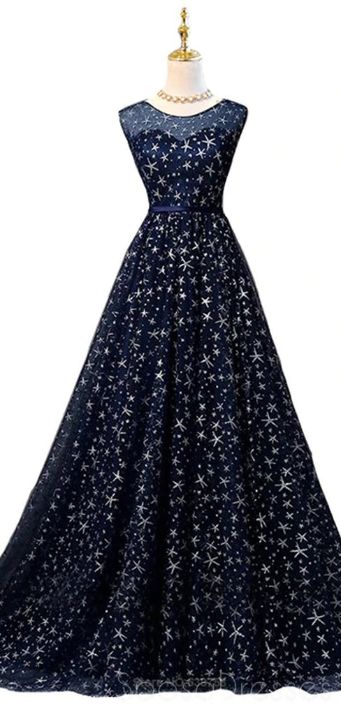 Scoop Navy Star Sequin Φτηνές Μακρύ Βραδινό Χορός Χορός, Φτηνές Προσαρμοσμένα Γλυκά 16 Φορέματα, 18536