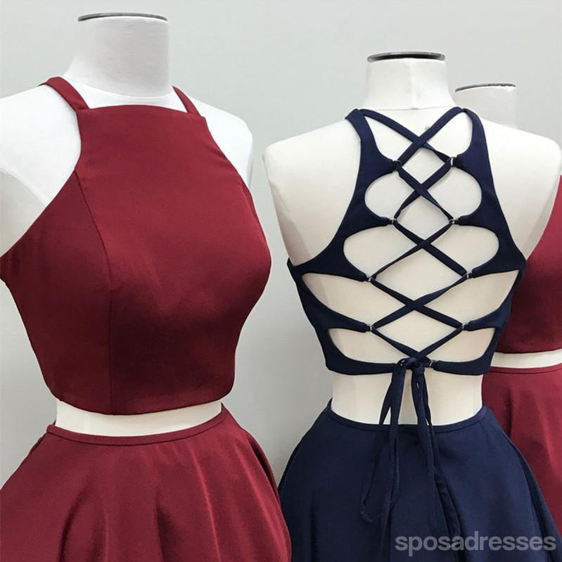 Simple Two Pieces Halter Burgundy Φτηνά Κοντά Φορέματα Homecoming 2018, CM553