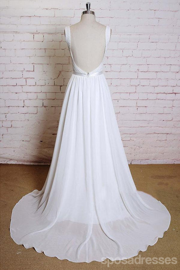 Gaze de tiras praia sem encosto vestidos de casamento de casamento longos, WD293