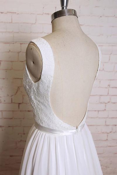 Gaze de tiras praia sem encosto vestidos de casamento de casamento longos, WD293
