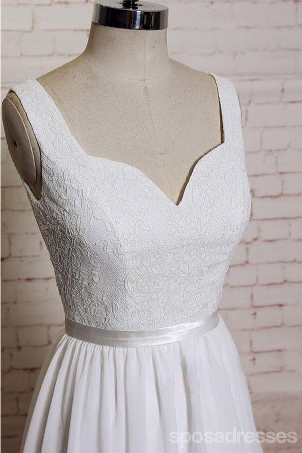 Gaze de tiras praia sem encosto vestidos de casamento de casamento longos, WD293