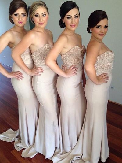 Beading Doce Coração de Sereia Sexy Mulheres Baratos Longos Vestidos de Dama de honra para o Casamento Convidado para a Festa, WG156