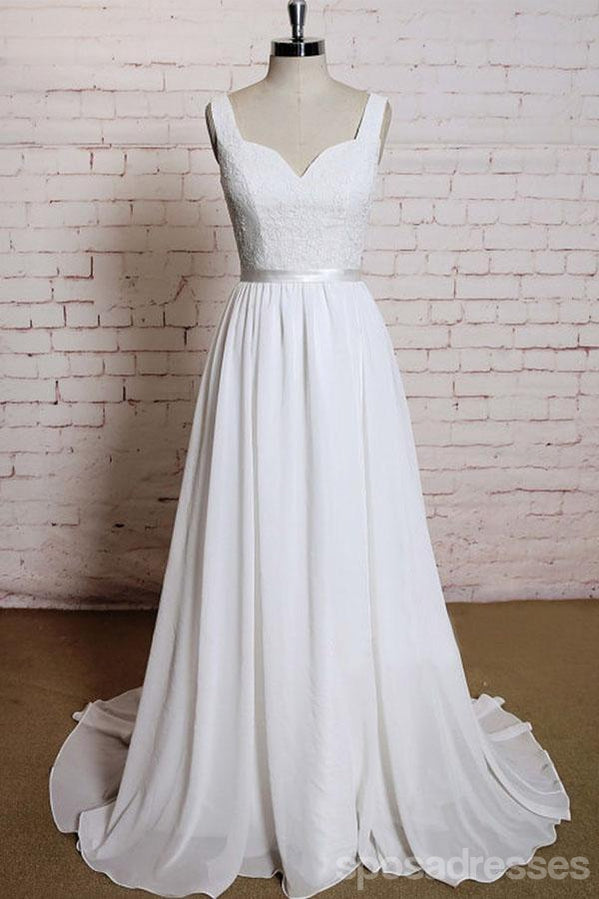 Gaze de tiras praia sem encosto vestidos de casamento de casamento longos, WD293