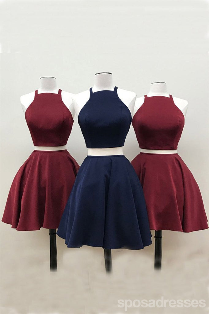 Simple Two Pieces Halter Burgundy Φτηνά Κοντά Φορέματα Homecoming 2018, CM553