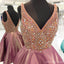 Sem encosto de Pescoço de V muito Frisado Rosa Empoeirado Vestidos de Regresso a casa, CM449