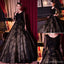 Pescoço de pá de cadarço de tule preto especial manga longa alinha vestidos de casamento, WD166