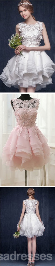 O costume Organza curto sem mangas de aplicações de pescoço de pá faz vestidos de festa de casamento, WD0169