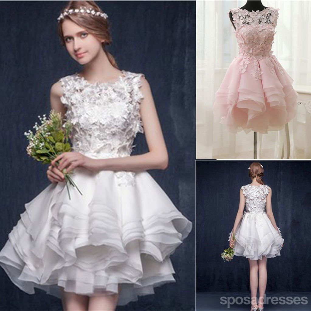 O costume Organza curto sem mangas de aplicações de pescoço de pá faz vestidos de festa de casamento, WD0169