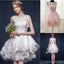 O costume Organza curto sem mangas de aplicações de pescoço de pá faz vestidos de festa de casamento, WD0169