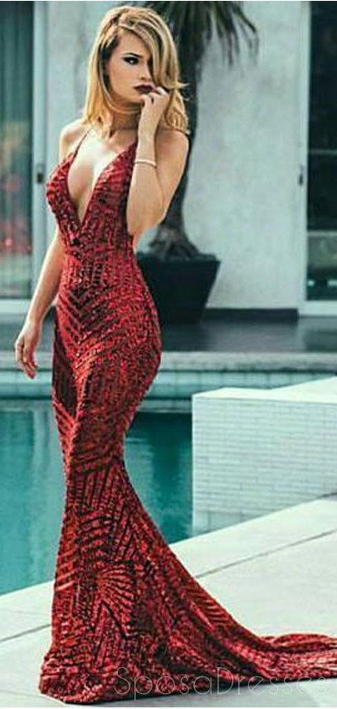 Προκλητικά Backless V neck Mermaid Τσεκιών Φθηνά Μακρά Βραδινά Φορέματα Prom, Φθηνή Γλυκό 16 Φορέματα, 18389