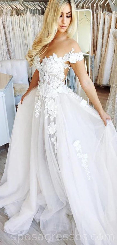 Off Shoulder See Through Lace A-line Φθηνά Νυφικά Online, Φθηνά Νυφικά, WD535