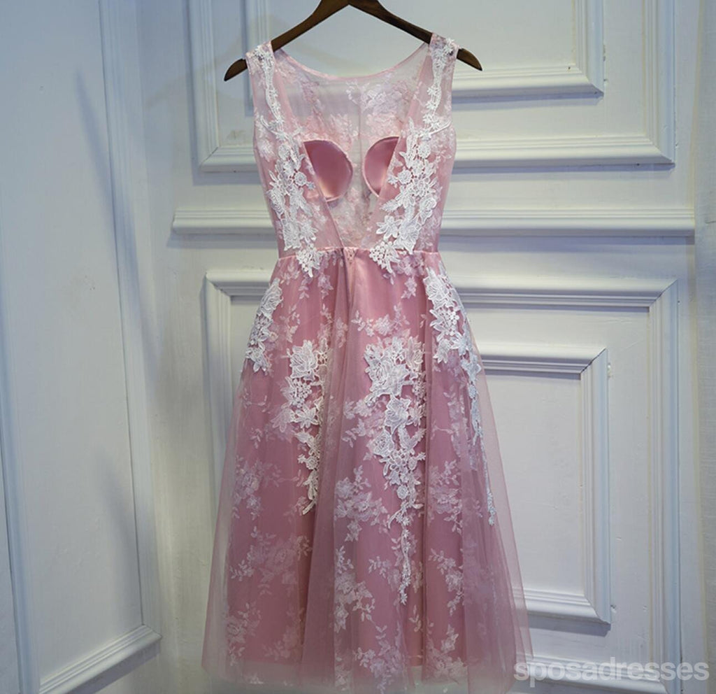 Sexy Backless Dusty Pink Lace Homecoming Prom Dresses, Affordable Corset Back Short Party Prom Dresses, Perfect Homecoming Dresses, CM257