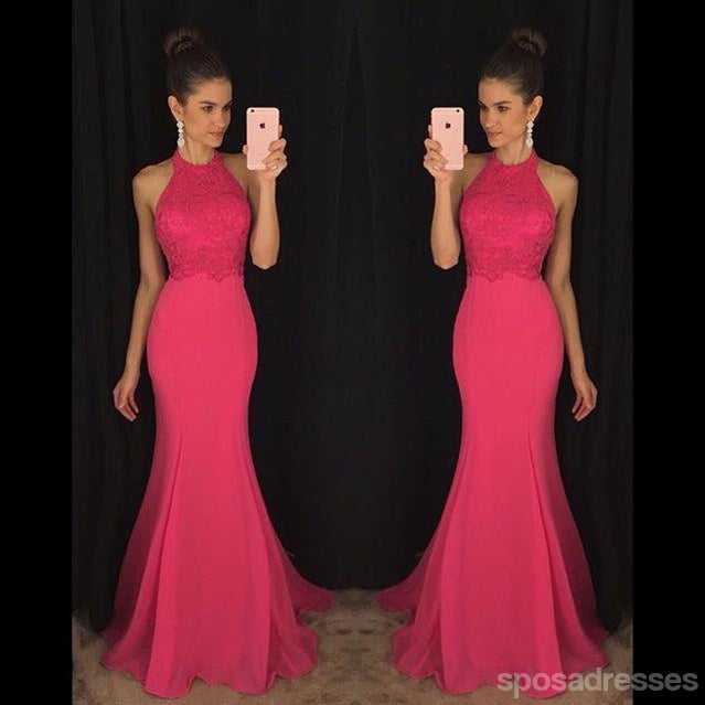 Halter Blush Pink Mermaid Evening Prom Dresses, 2018 Long Party Robes de bal, 17063