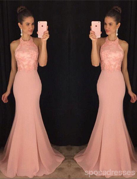 Halter Blush Pink Mermaid Evening Prom Dresses, 2018 Long Party Robes de bal, 17063