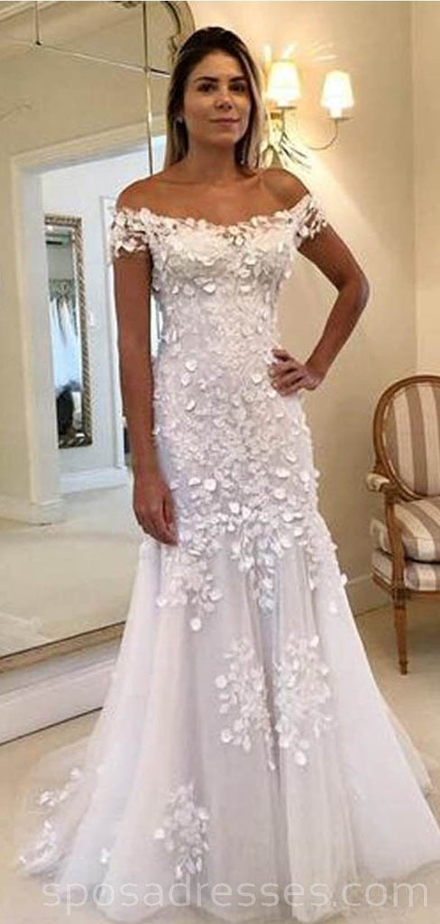 Off Shoulder Lace Mermaid Long Wedding Dresses Online, Robes de mariée bon marché, WD548