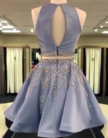 Γκρι Two Pieces Hatler Beaded Φτηνά Κοντά Φορέματα Homecoming 2018, CM555