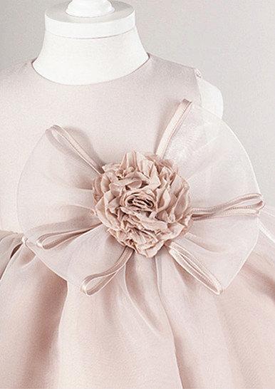 FrFR Robe de petit enfant en satin rose en zippé, jolie robe de petite fille avec un nœud papillon, fg030